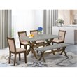 Pemberly Row 6-Piece Wood Dining Table Set with Bench in Dark Khaki Gray
