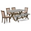 Pemberly Row 6-Piece Wood Dining Table Set with Bench in Dark Khaki Gray