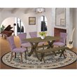 Pemberly Row 6-Piece Wood Dining Set in Jacobean Brown and Dahlia Linen