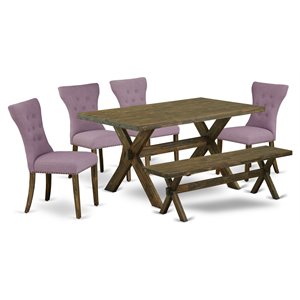 Pemberly Row 6-Piece Wood Dining Set in Jacobean Brown and Dahlia Linen