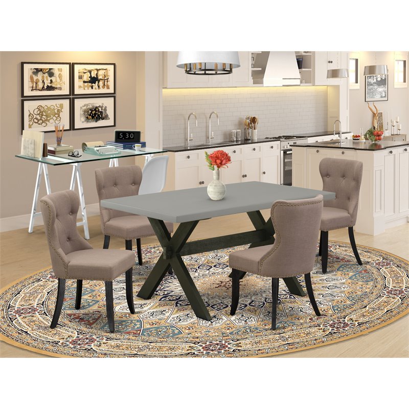 Pemberly Row 5-Piece Wood Dining Set in Black Coffee and Cement Finish