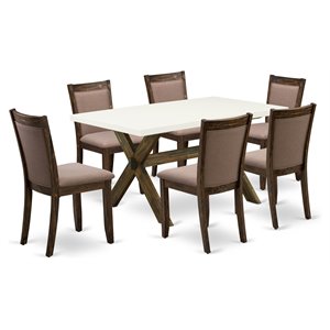 Pemberly Row 7-Piece Acacia Wood Dining Set in Coffee and Linen White