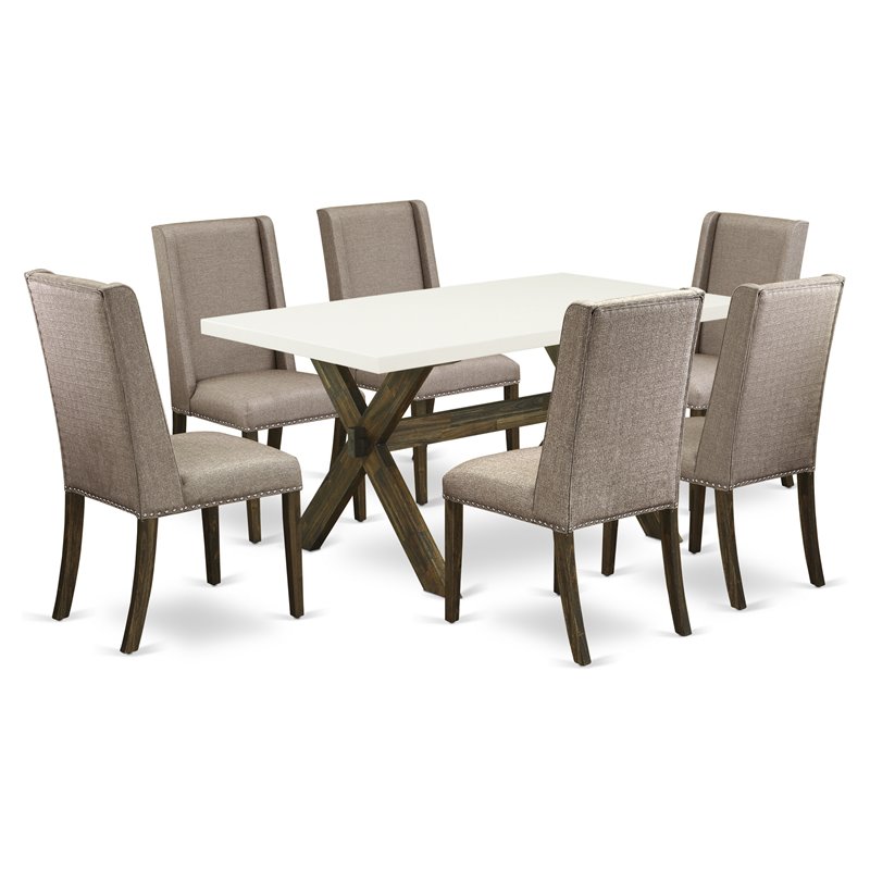 Pemberly Row 7-Piece Wood Kitchen Set with X-Leg Table in Dark Khaki