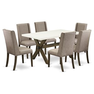 Pemberly Row 7-Piece Wood Kitchen Set with X-Leg Table in Dark Khaki