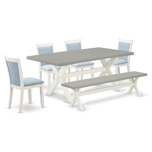 Pemberly Row 6-Piece Wood Dining Set with Bench in Cement White and Blue
