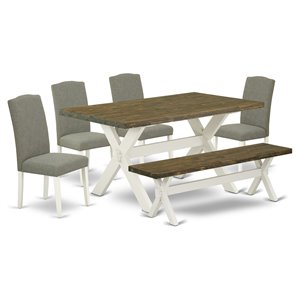 Pemberly Row 6-Piece Wood Dining Set with Bench and Dark Shitake Finish