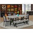 Pemberly Row 6-Piece Rubberwood Dining Set in Dark Gray and Cement Finish