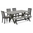 Pemberly Row 6-Piece Rubberwood Dining Set in Dark Gray and Cement Finish