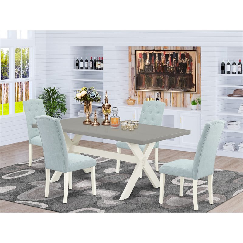 Pemberly Row 5-Piece Wood Dining Set with Baby Blue Linen Upholstery