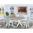 Pemberly Row 5-Piece Wood Dining Set with Baby Blue Linen Upholstery