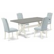 Pemberly Row 5-Piece Wood Dining Set with Baby Blue Linen Upholstery