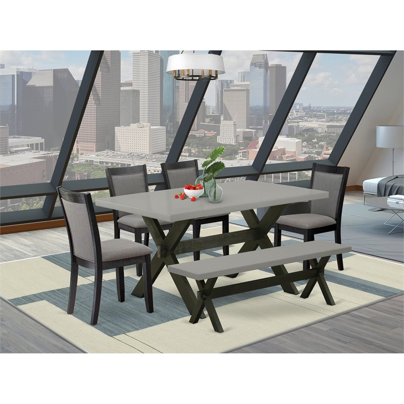 Pemberly Row 6-Piece Acacia Wood Dining Set Cement Black Dark Gray
