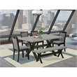 Pemberly Row 6-Piece Acacia Wood Dining Set Cement Black Dark Gray