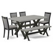 Pemberly Row 6-Piece Acacia Wood Dining Set Cement Black Dark Gray