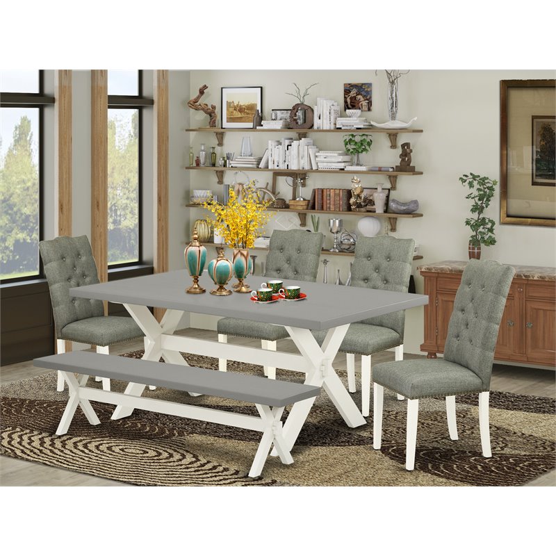 Pemberly Row 6-Piece Wood Dinette Set Linen Fabric Upholstery Smoke