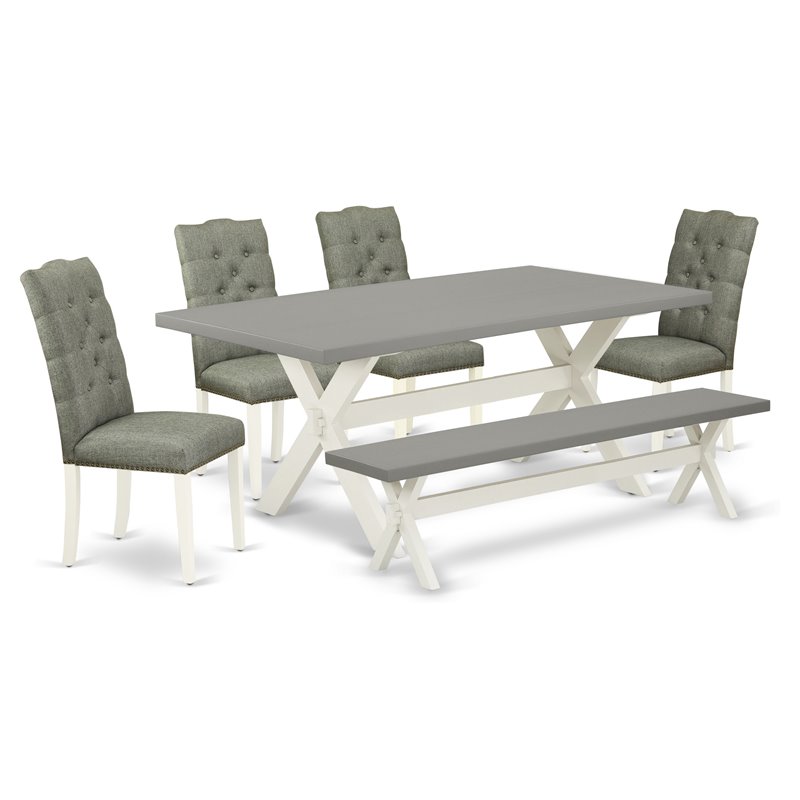 Pemberly Row 6-Piece Wood Dinette Set Linen Fabric Upholstery Smoke