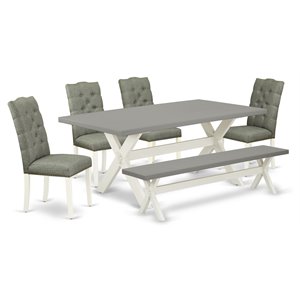 Pemberly Row 6-Piece Wood Dinette Set Linen Fabric Upholstery Smoke