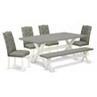 Pemberly Row 6-Piece Wood Dinette Set Linen Fabric Upholstery Smoke