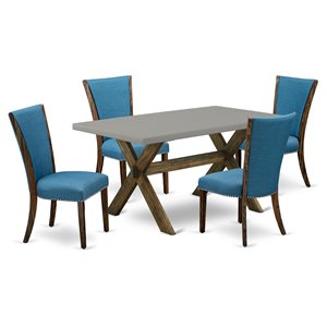 Pemberly Row 5-Piece Wood Dining Set Distressed Jacobean Blue Cement