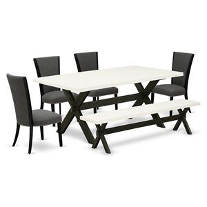 Pemberly Row 6-Piece Wood Dining Table Set with Bench in Black Finish