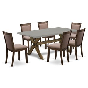 Pemberly Row 7-Piece Wood Dining Set with Linen Upholstered Chairs