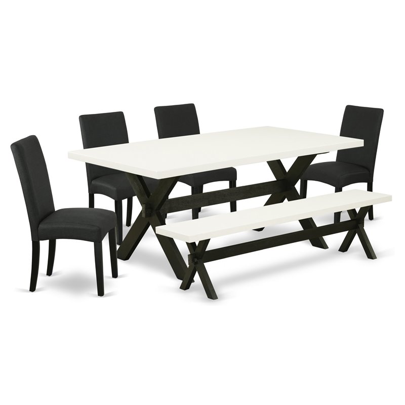 Pemberly Row 6-Piece Wood Dining Set in White and Black Finish