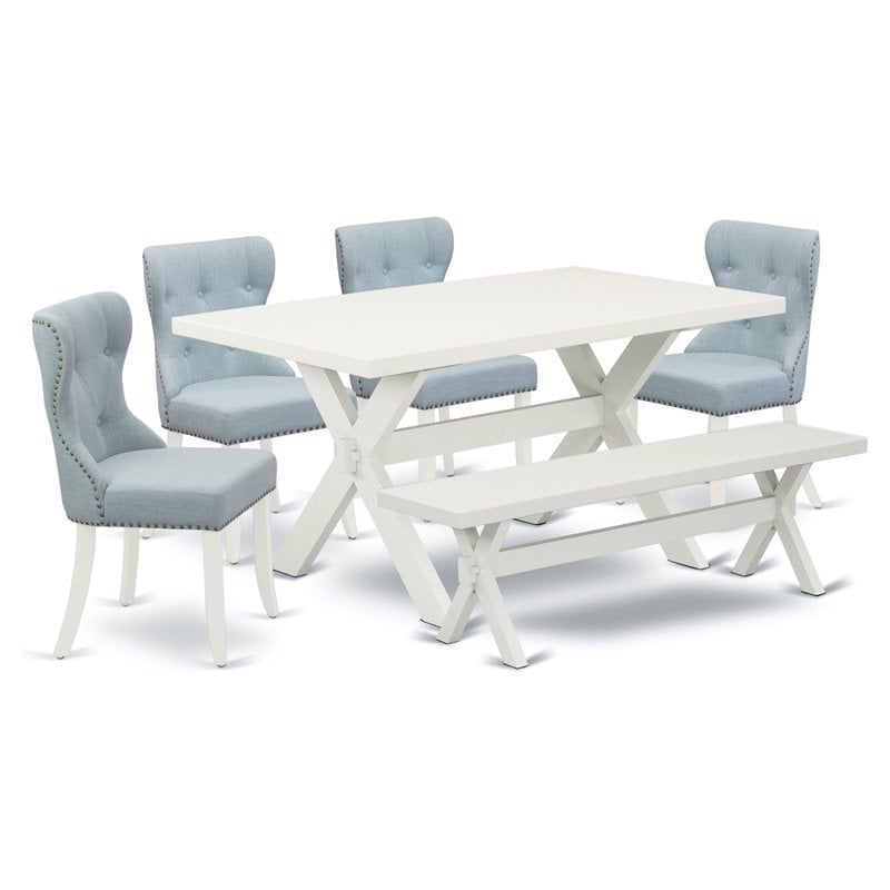 Pemberly Row 6-Piece Wood Dinette Set in Linen White and Baby Blue