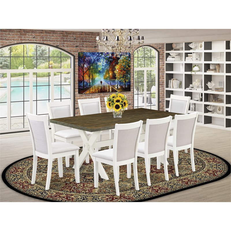 Pemberly Row 9-Piece Acacia Wood Dining Set in Cream and Jacobean Finish