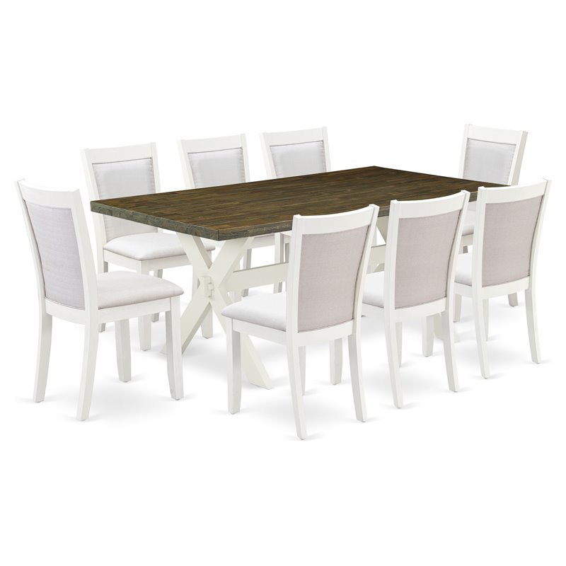 Pemberly Row 9-Piece Acacia Wood Dining Set in Cream and Jacobean Finish