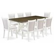 Pemberly Row 9-Piece Acacia Wood Dining Set in Cream and Jacobean Finish