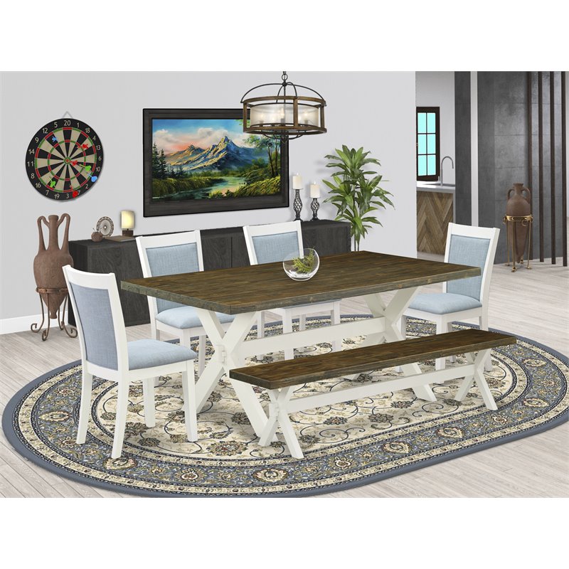 Pemberly Row 6-Piece Wood Dining Set in Baby Blue and Jacobean Finish