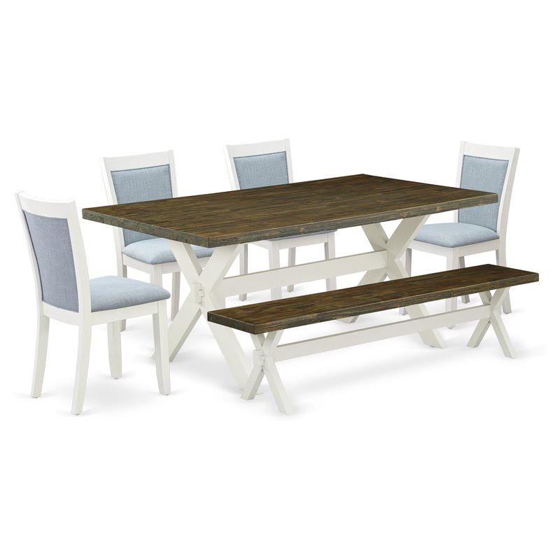 Pemberly Row 6-Piece Wood Dining Set in Baby Blue and Jacobean Finish