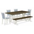 Pemberly Row 6-Piece Wood Dining Set in Baby Blue and Jacobean Finish