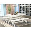 Pemberly Row 3-Piece Rubber Wood Dinette Set with 2 Benches in Linen White