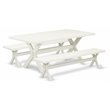 Pemberly Row 3-Piece Rubber Wood Dinette Set with 2 Benches in Linen White
