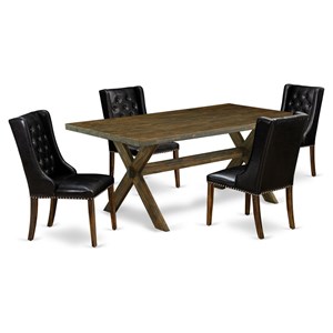 Pemberly Row 5-Piece Wood Dining Table Set with Chairs in Brown Finish