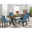 Pemberly Row 5-Piece Wood Dining Set in Mineral Blue Linen and Jacobean
