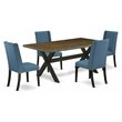 Pemberly Row 5-Piece Wood Dining Set in Mineral Blue Linen and Jacobean