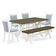 Pemberly Row 6-Piece Wood Dining Set with Bench in Baby Blue/White Finish