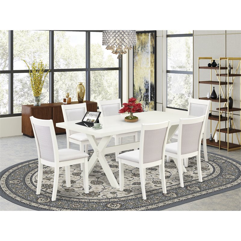 Pemberly Row 7-Piece Dining Set in Cream Linen and White Acacia Wood