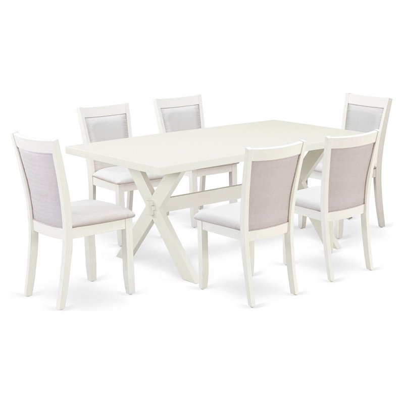 Pemberly Row 7-Piece Dining Set in Cream Linen and White Acacia Wood