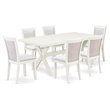 Pemberly Row 7-Piece Dining Set in Cream Linen and White Acacia Wood