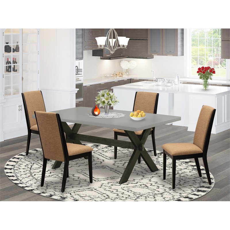 Pemberly Row 5-Piece Wood Dining Set in Black Light Sable and Cement