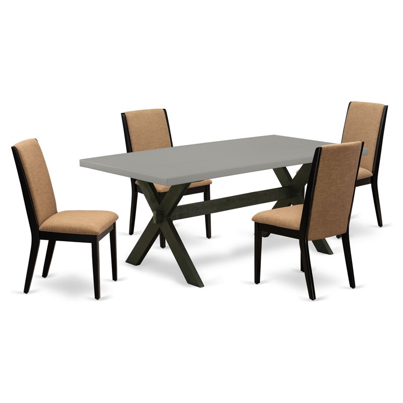 Pemberly Row 5-Piece Wood Dining Set in Black Light Sable and Cement