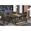 Pemberly Row 6-Piece Wood Dinette Set with Bench Jacobean/Black Finish