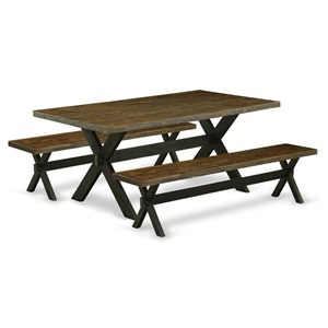 Pemberly Row 3-Piece Dining Set with Distressed Jacobean Table and Bench
