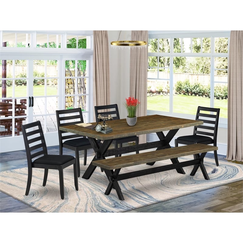 Pemberly Row 6-Piece Dining Set with Bench and Chairs in Jacobean Black