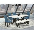 Pemberly Row 6-Piece Wood Dining Set in Mineral Blue/White/Black Finish