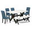 Pemberly Row 6-Piece Wood Dining Set in Mineral Blue/White/Black Finish
