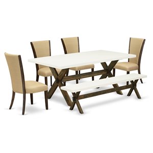 Pemberly Row 6-Piece Wood Dining Set with Cushion Seats in Brown